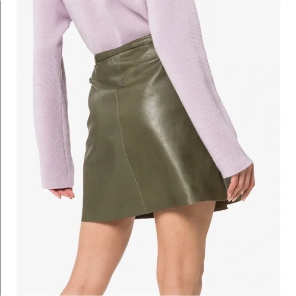 š„š GANNI Lamb leather meranti utility leather wrap skirt with Pocket SIZE 2 - Picture 5 of 12